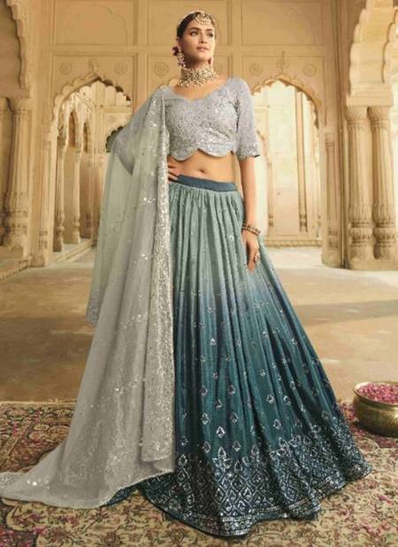 Gray To Teal Blue Colour Guldasta Vol 14 Shubhkala New Latest Designer Ethnic Wear Silk Lehenga Choli Collection 2168